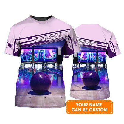Bowling T shirt Custom Name - Purple Bowling Ball Personalized T-shirt - Gift For Friend, Family, Bowling Lovers