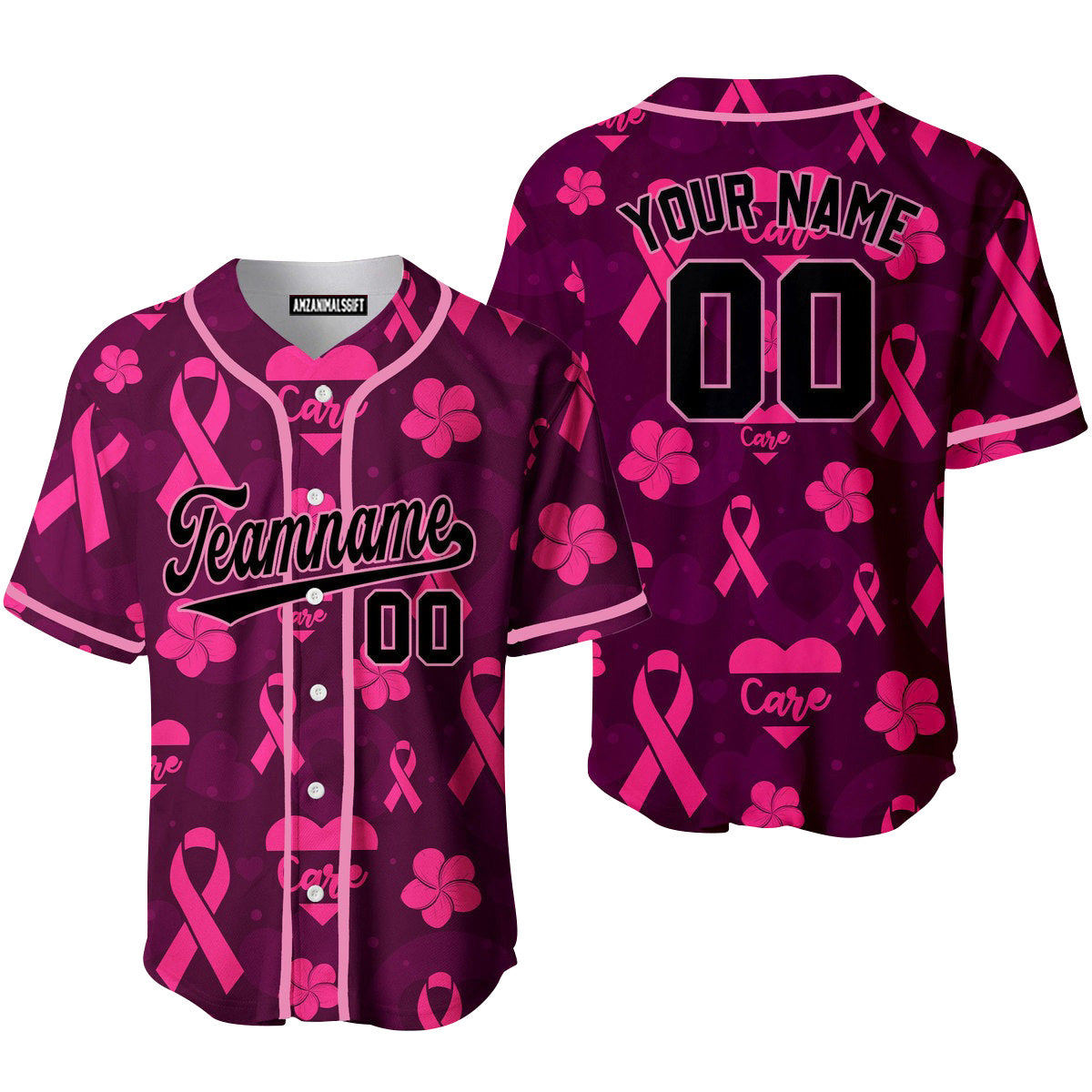 Custom Pink Care Heart Cancer Black Pink Baseball Jersey, Perfect Outfit For Men And Women On Breast Cancer Survivors Baseball Team Baseball Fans