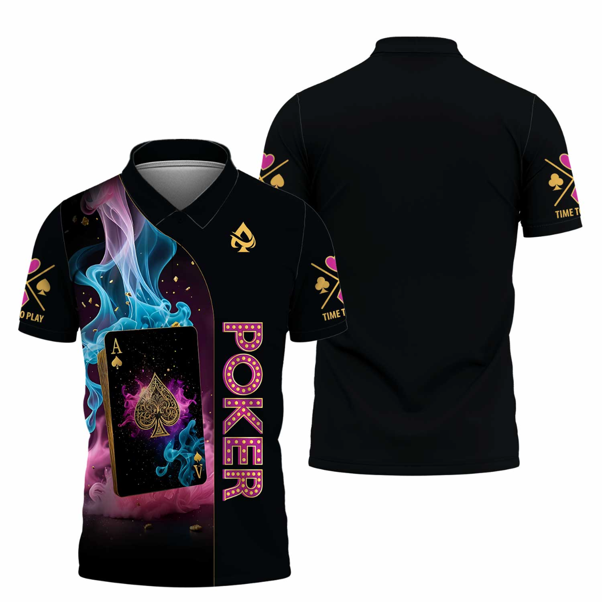 Customized Poker Shirt, Poker In Iridescent Galaxy Stardust With Dark Pink Shirts, Perfect Outfit For Poker Players