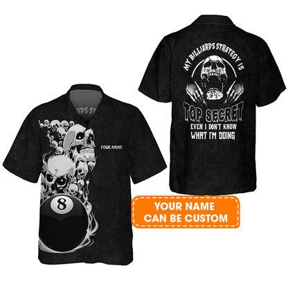 Bowling Hawaiian Shirt Custom Name - Black Skull Bowling Top Secret Personalized Aloha Hawaiian Shirt - Gift For Friend, Family, Bowling Lovers