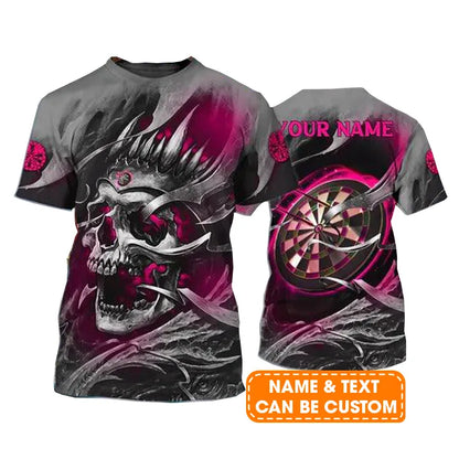 Customized Name Darts T Shirt, Pink Skull Dartboard Personalized Name Skull And Darts T Shirt For Men - Gift For Darts Lovers, Darts Team Players