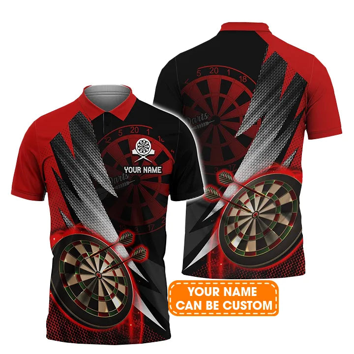 Darts Custom Name Men Polo Shirt, Red Darts Dartboard Personalized Men Polo Shirt Gift For Darts Lovers, Friend, Darts Team Player
