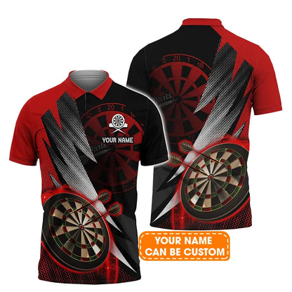 Darts Custom Name Men Polo Shirt, Red Darts Dartboard Personalized Men Polo Shirt Gift For Darts Lovers, Friend, Darts Team Player
