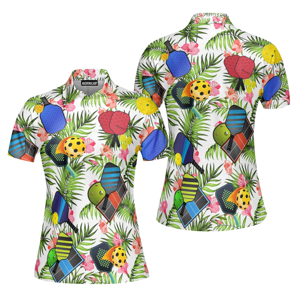 Pickleball Tropical Floral Women Polo Shirt, Perfect Outfit For Women On Summer Pickleball Players Pickleball Lovers