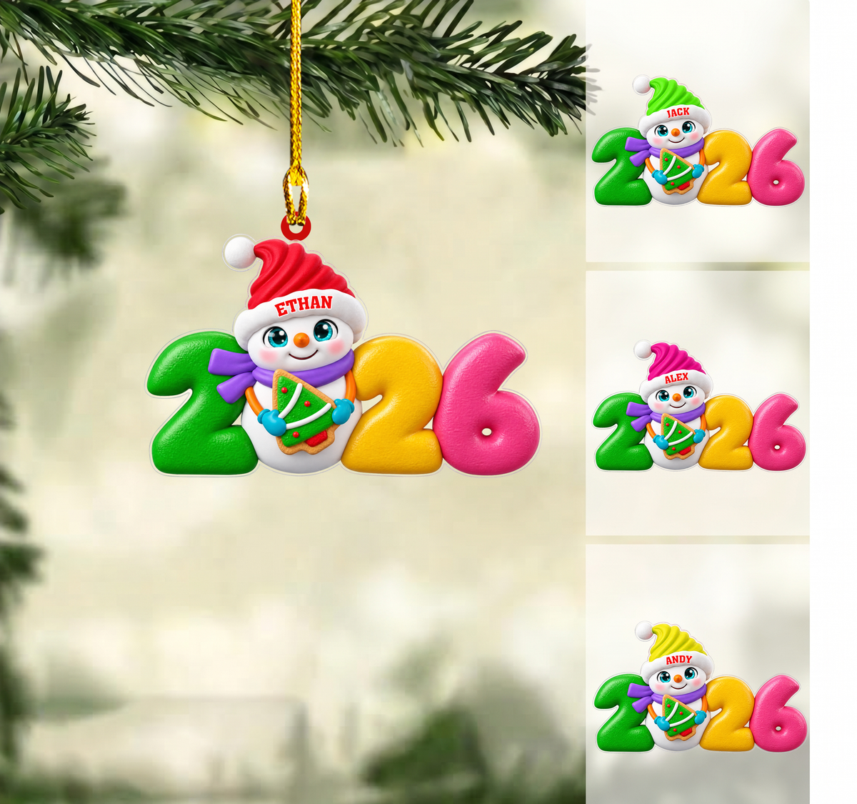 Personalized 2026 Keepsake Christmas Ornament, Cute Snowman Holding Tree Mascot, Custom Ornament Christmas Gift, Keychain, Car Ornament 