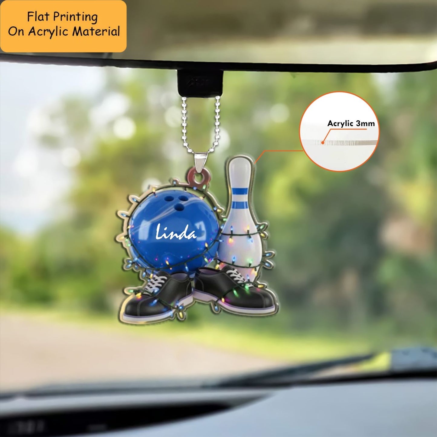 Personalized Bowling Ball Ornament, Bowling Christmas Keychain, Car Ornament, Christmas Ornament Gifts