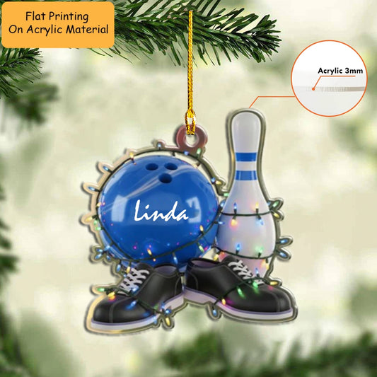Personalized Bowling Ball Ornament, Bowling Christmas Keychain, Car Ornament, Christmas Ornament Gifts