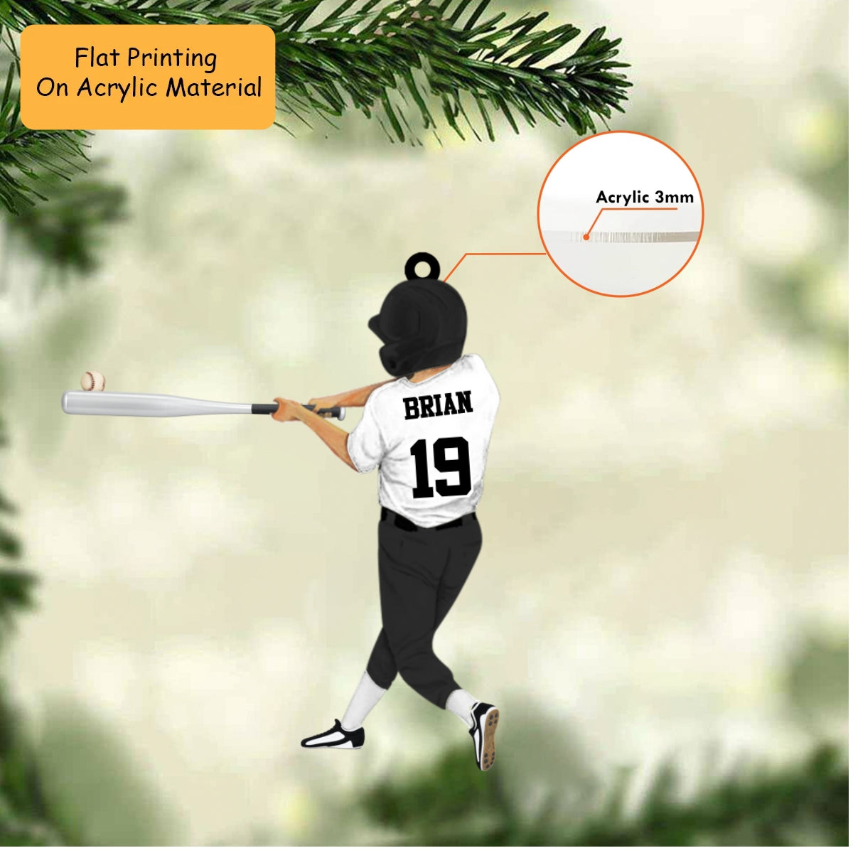 Personalized Baseball Christmas Ornament, Baseball Boy Acrylic, Custom Christmas Ornament Gift, Keychain Baseball, Car Ornament Baseball