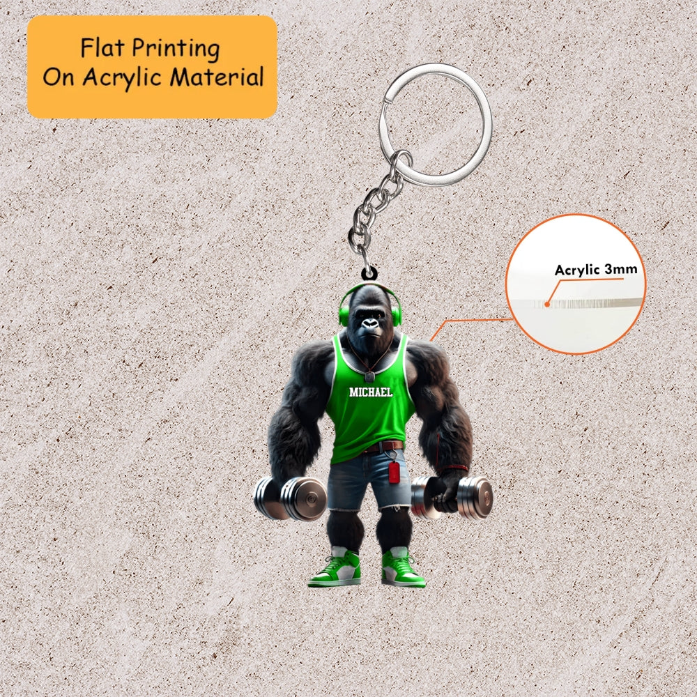 Personalized Gym Christmas Ornament, Muscular Gorilla With Dumbbells, Custom Ornament Christmas Gift, Keychain Bowling, Car Ornament Bowling