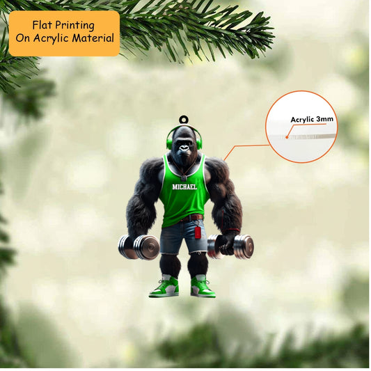 Personalized Gym Christmas Ornament, Muscular Gorilla With Dumbbells, Custom Ornament Christmas Gift, Keychain Bowling, Car Ornament Bowling