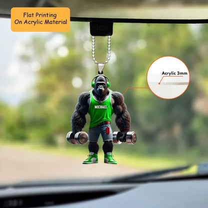 Personalized Gym Christmas Ornament, Muscular Gorilla With Dumbbells, Custom Ornament Christmas Gift, Keychain Bowling, Car Ornament Bowling