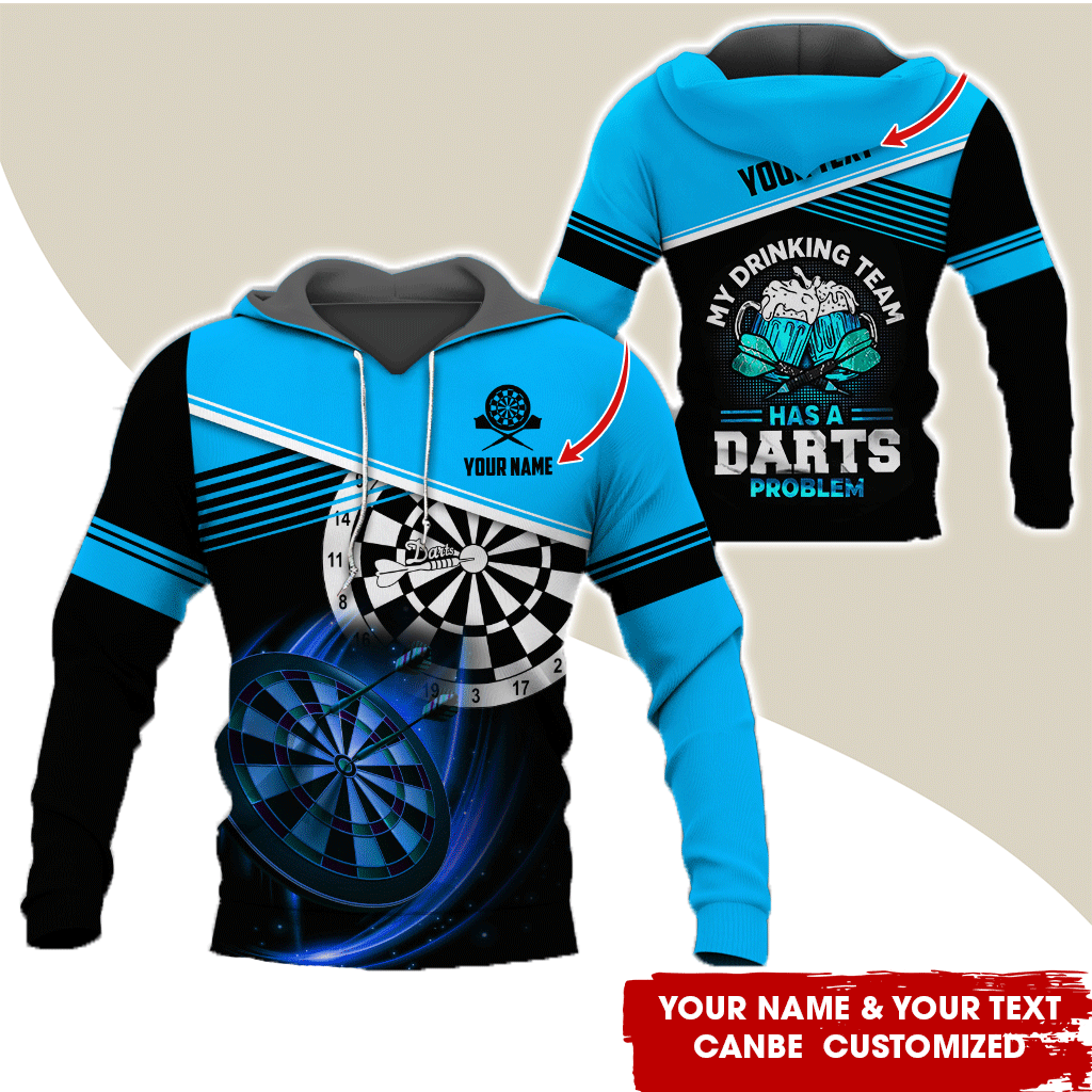 Customized Name & Text Darts Skull Premium Hoodie, My Drinking Team Has Darts Problem Hoodie, Perfect Gift For Darts Lovers, Darts Player
