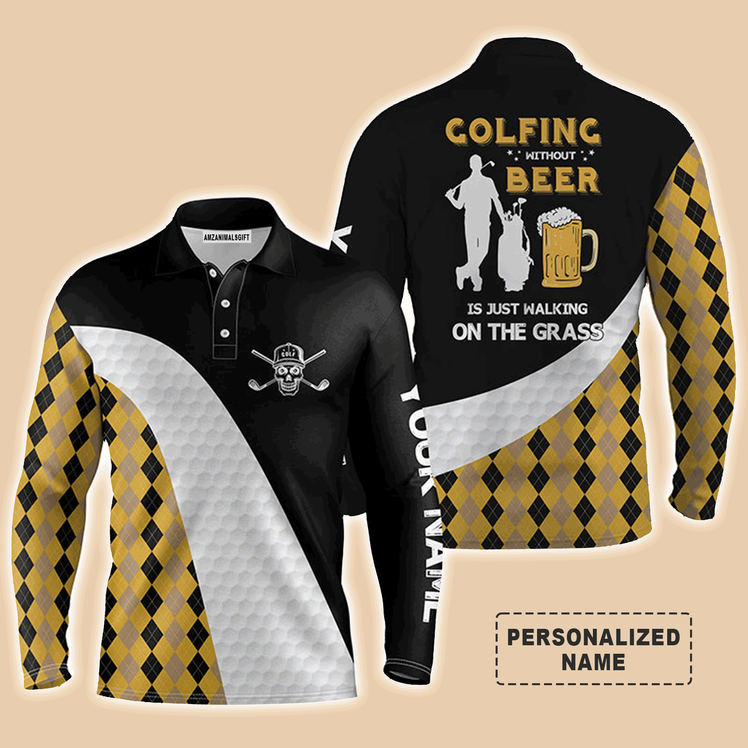 Custom Golf Long Sleeve Men Polo Shirt - Golfing Without Beer Is Just Walking On The Grass Men Golf Polo Shirt - Perfect Polo Shirt For Men, Golfers