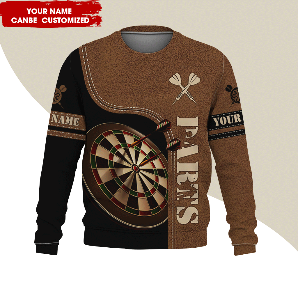 Customized Name Darts Sweatshirt, Brown Faux Leather Texture Pattern Darts Shirts For Men & Women - Gift For Darts Lovers, Friend, Family