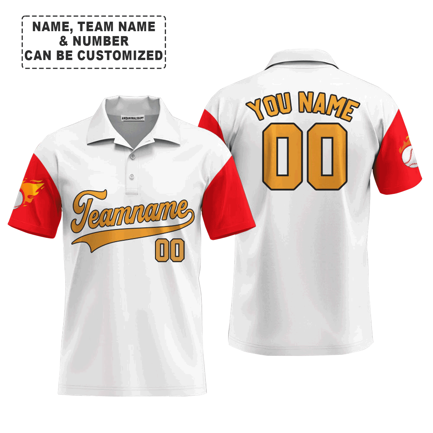 Customized Baseball Men Polo Shirt, Texas Fire Baseball White Red Custom Polo Shirt - Perfect Polo Shirt For Men, Baseball Lovers