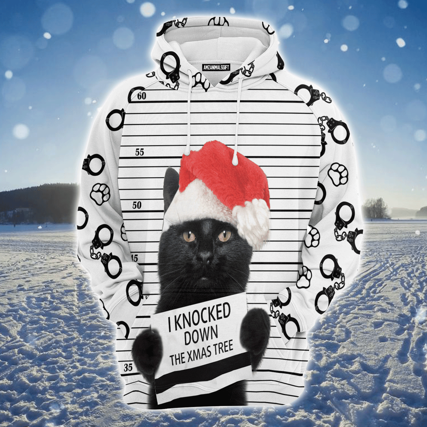 Black Cat Premium Christmas Hoodie, Black Cat Knocked Down Xmas Tree Unisex Hoodie For Men & Women - Perfect Gift For Christmas, Black Cat Lover