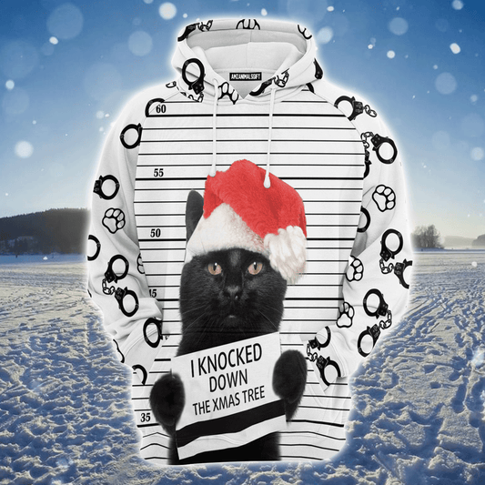 Black Cat Premium Christmas Hoodie, Black Cat Knocked Down Xmas Tree Unisex Hoodie For Men & Women - Perfect Gift For Christmas, Black Cat Lover