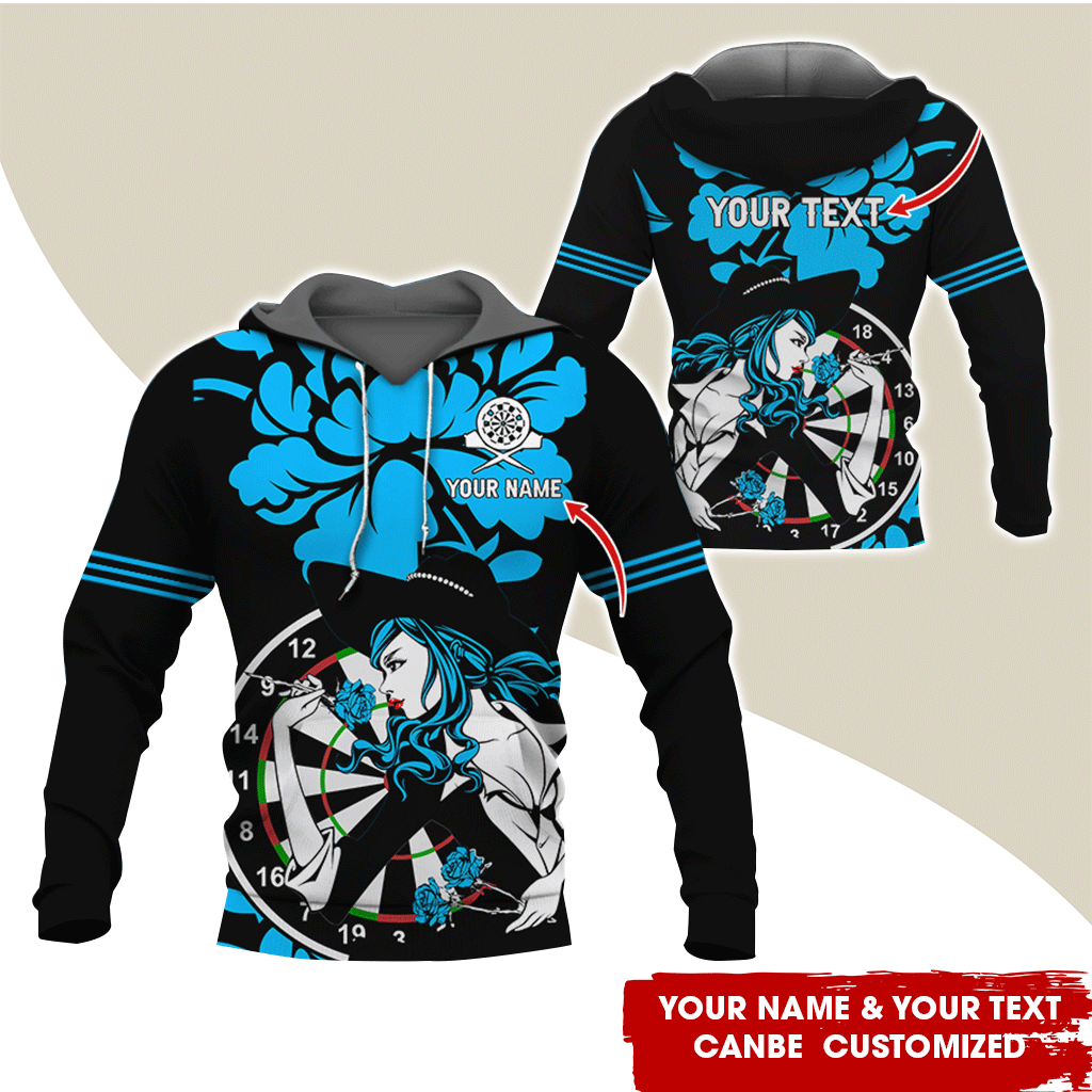 Customized Name & Text Darts Rose Premium Hoodie, Darts & Rose Girl Hoodie, Perfect Gift For Darts Lovers, Friend, Family
