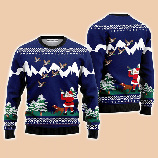 Funny Santa & Dog Duck Hunting Sweater, Ugly Sweater For Men & Women, Perfect Outfit For Christmas New Year Autumn Winter