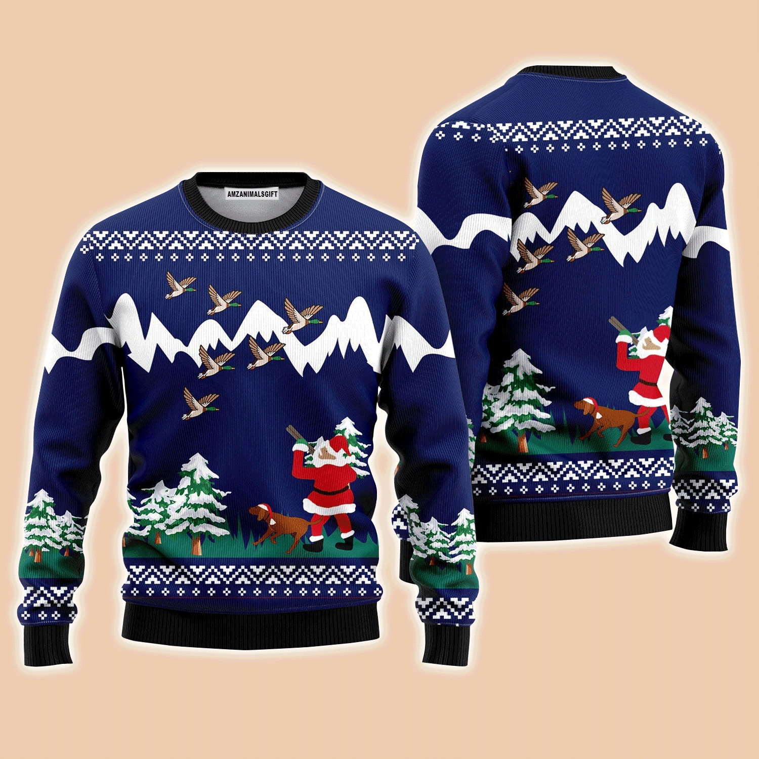 Funny Santa & Dog Duck Hunting Sweater, Ugly Sweater For Men & Women, Perfect Outfit For Christmas New Year Autumn Winter