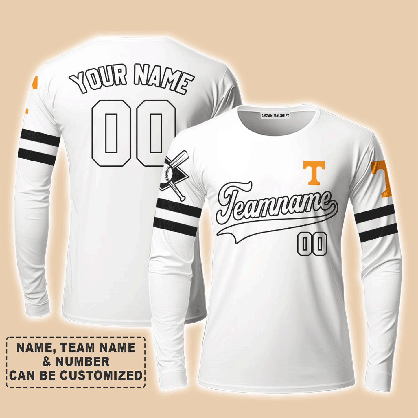 Customized Baseball Long Sleeve Shirt, Indiana Baseball Logo White Custom Long Sleeve Shirt - Perfect Long Sleeve Shirt For Men & Woman, Baseball Lovers