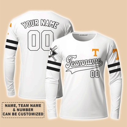 Customized Baseball Long Sleeve Shirt, Indiana Baseball Logo White Custom Long Sleeve Shirt - Perfect Long Sleeve Shirt For Men & Woman, Baseball Lovers