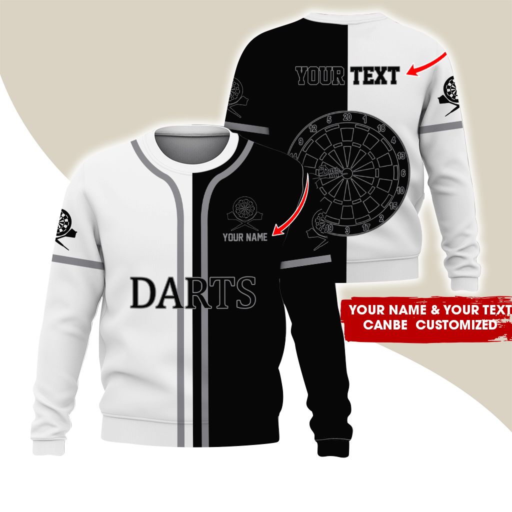Customized Darts Sweatshirt, Personalized Name & Text Darts Sweatshirt, Black & White Sweatshirt, Perfect Gift For Darts Lovers, Darts Player