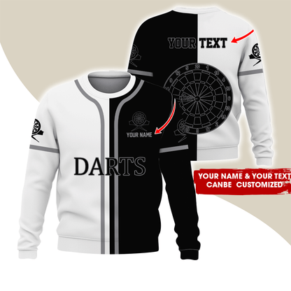 Customized Darts Sweatshirt, Personalized Name & Text Darts Sweatshirt, Black & White Sweatshirt, Perfect Gift For Darts Lovers, Darts Player