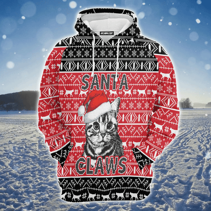 Cat Premium Christmas Hoodie, Santa Claws Cat Christmas Unisex Hoodie For Men & Women - Perfect Gift For Cat Lover, Christmas, Friends, Family
