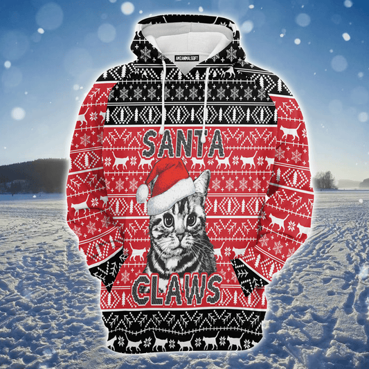 Cat Premium Christmas Hoodie, Santa Claws Cat Christmas Unisex Hoodie For Men & Women - Perfect Gift For Cat Lover, Christmas, Friends, Family