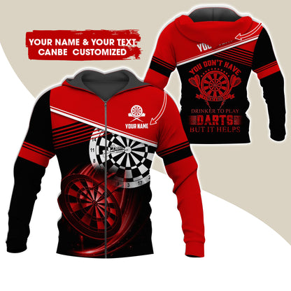 Customized Name & Text Darts Premium Zip Hoodie, Personalized You Don't Have Darts Zip Hoodie For Men & Women - Gift For Darts Lovers, Darts Players