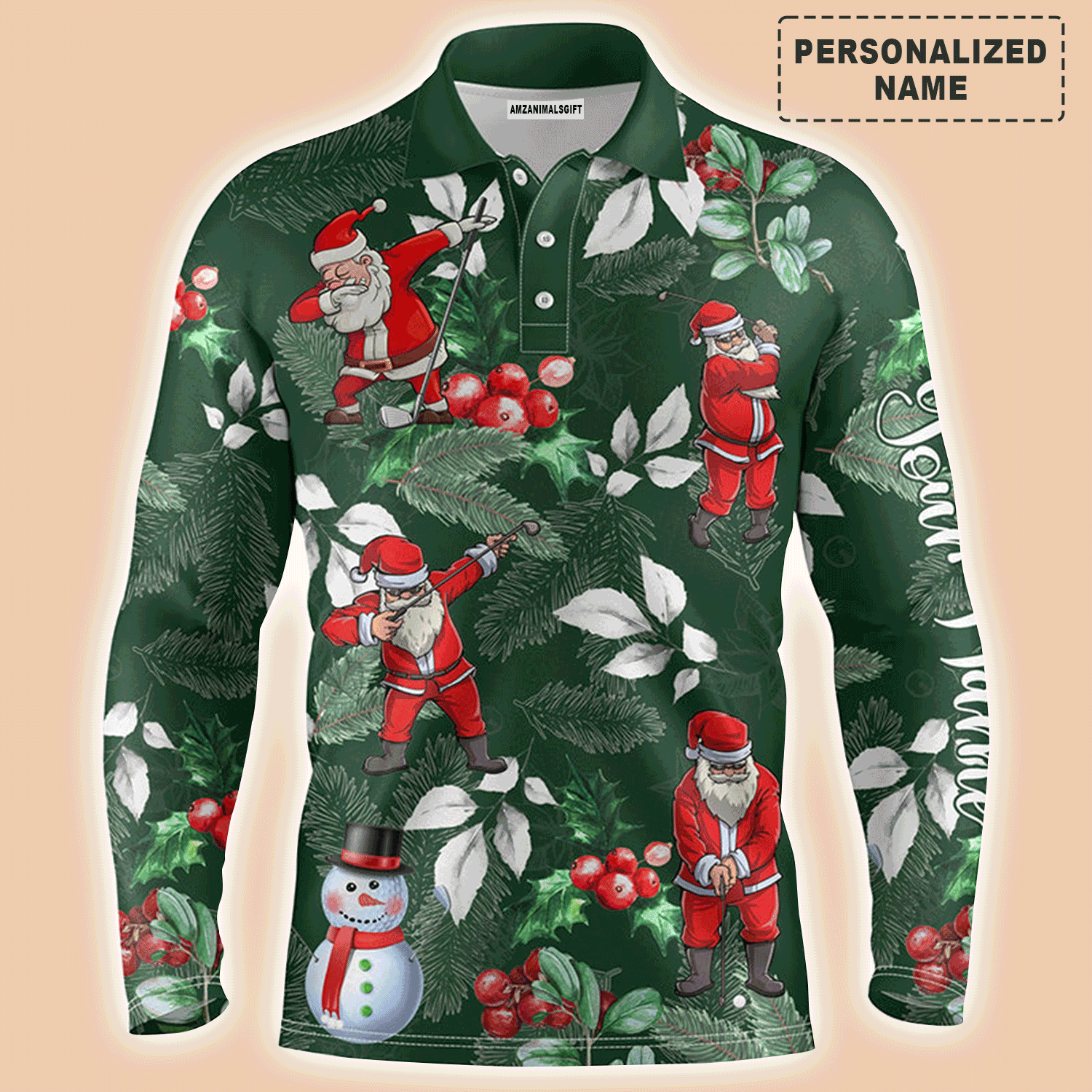 Custom Golf Long Sleeve Men Polo Shirt - Custom Name Funny Christmas, Santa Golfer Apparel - Personalized Gift For Men, Golf Lover