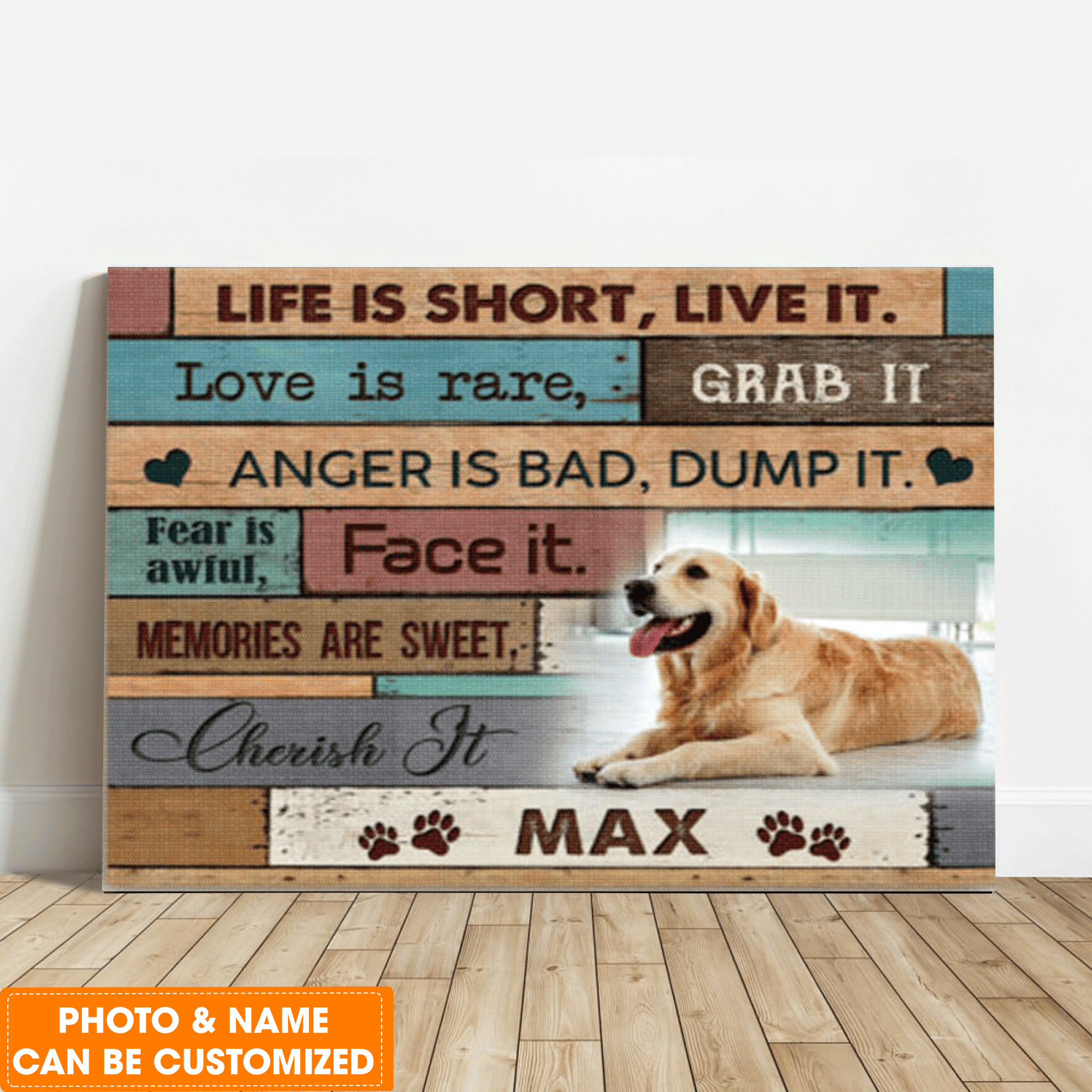Personalized Dog Landscape Canvas, Custom Your Pet Photo Pawprints, Life is short, live it Canvas, Perfect Gift For Dog Lovers, Friend, Family