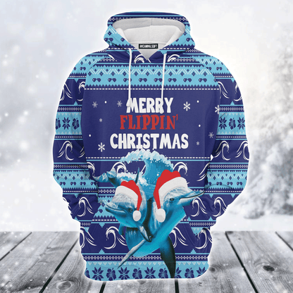 Dolphin Xmas Premium Christmas Hoodie, Merry Flippin Christmas Unisex Hoodie For Men & Women - Perfect Gift For Christmas, Dolphin Lovers