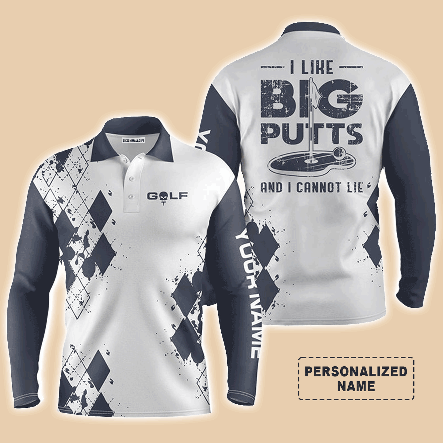 Custom Golf Long Sleeve Men Polo Shirt-Funny Custom Name Apparel, I Like Big Butts And I Cannot Lie Men Golf Polo Shirt- For Men, Golf Lover