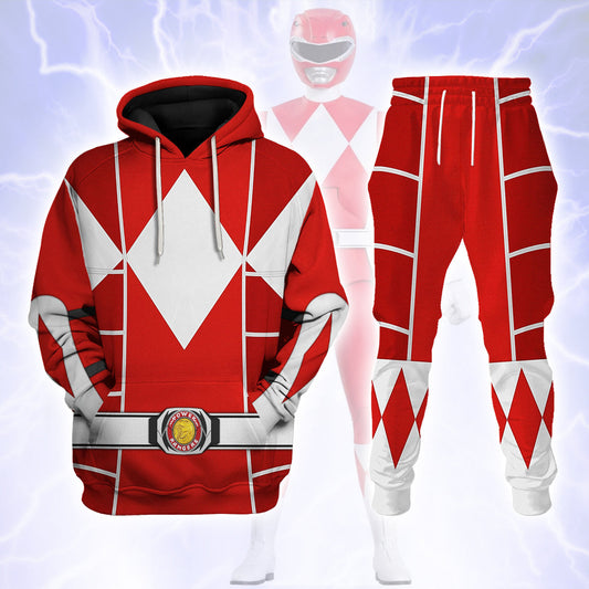 Red Mighty Morphin Power Ranger Cosplay C2 - Hoodie Set, Sweatshirt, Sweatpants