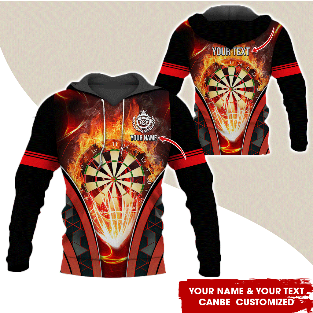 Customized Name Darts Flaming Premium Hoodie, Flaming Darts Pattern Hoodie For Men & Women, Perfect Gift For Darts Lovers, Friend, Family