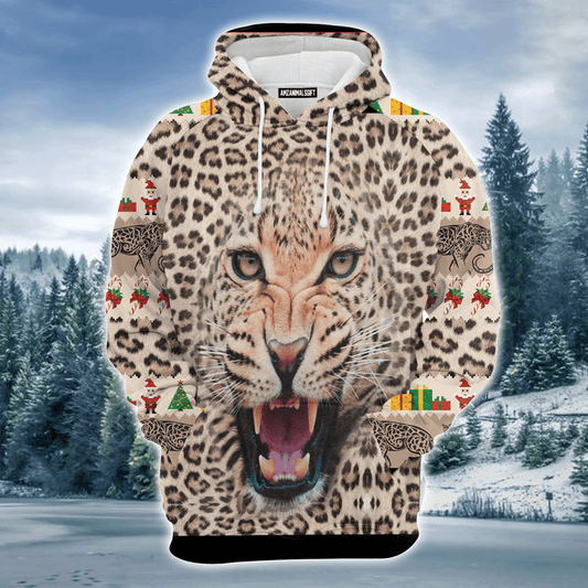 Leopard Xmas Premium Christmas Hoodie, Leopard Face & Christmas Pattern Unisex Hoodie For Men & Women - Perfect Gift For Christmas, Leopard Lovers