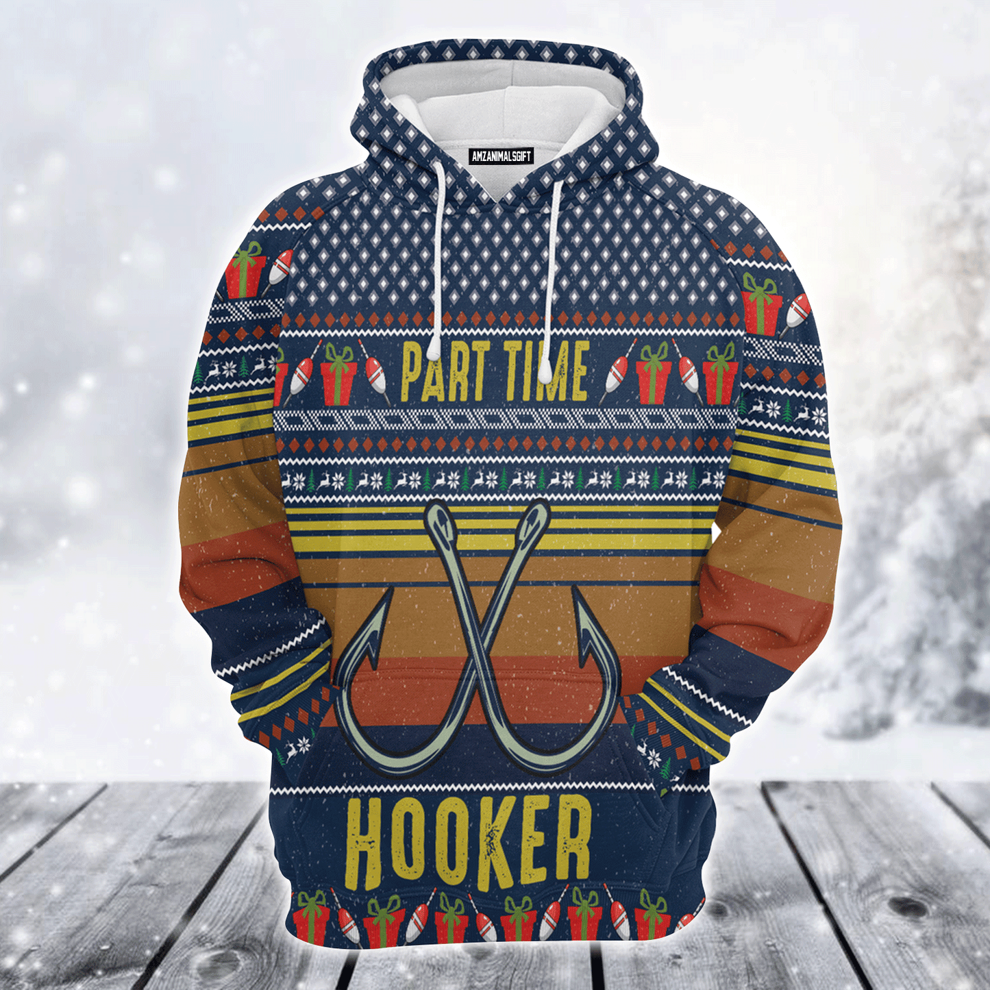 Fishing Premium Christmas Hoodie, Fishing Part Time Hooker Christmas Unisex Hoodie For Men & Women - Perfect Gift For Christmas, Fishing Lover