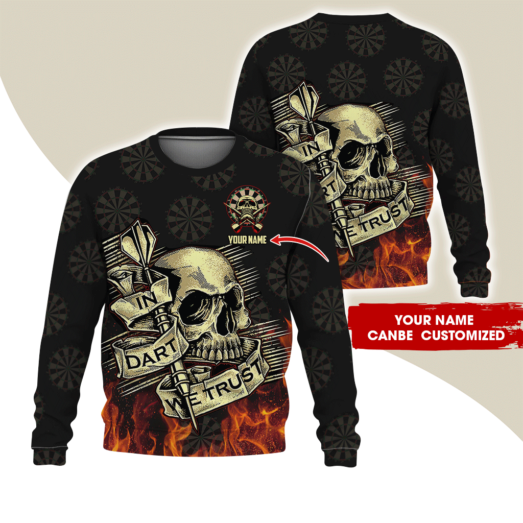 Customized Darts Sweatshirt, In Darts We Trust Skull Pattern Sweatshirt For Men & Women, Perfect Gift For Darts Lovers, Darts Player