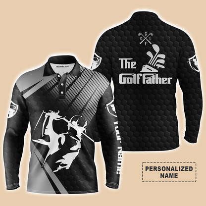 Custom Golf Long Sleeve Men Polo Shirt - Custom Name Black Apparel, The Golf Father Men Polo Shirt - Personalized Gift For men, Golf Lover