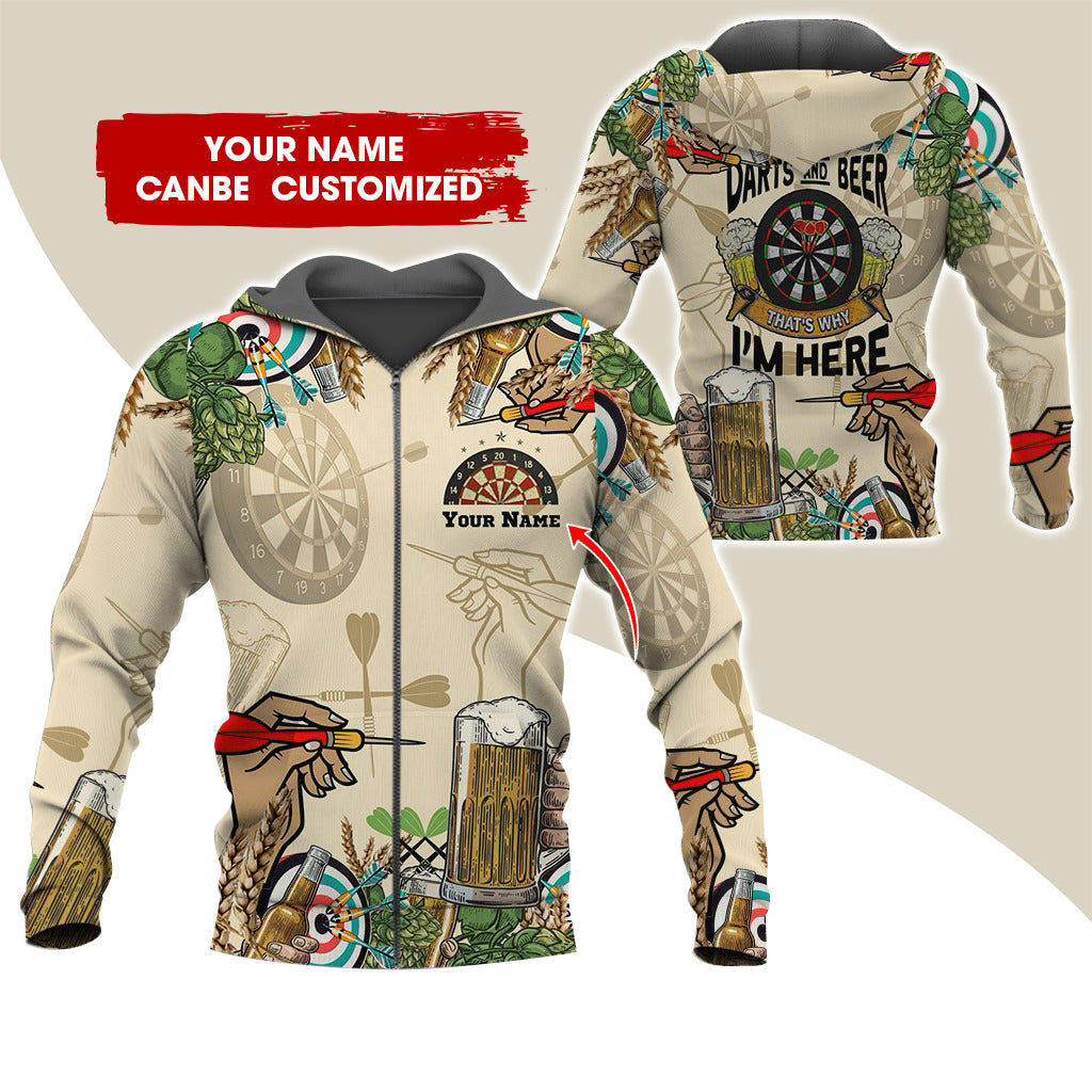 Customized Name Darts Premium Zip Hoodie, Personalized Darts And Beer Zip Hoodie For Men & Women - Gift For Darts Lovers, Darts Players