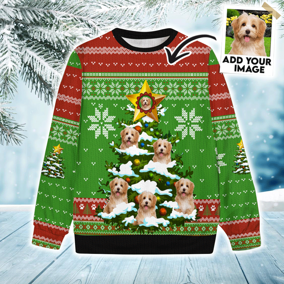 Custom Pet Sweater - Personalized Sweater Pet Photo, Christmas & Light Tree Ugly Sweater, Perfect Gift For Dog Lovers, Friend, Family
