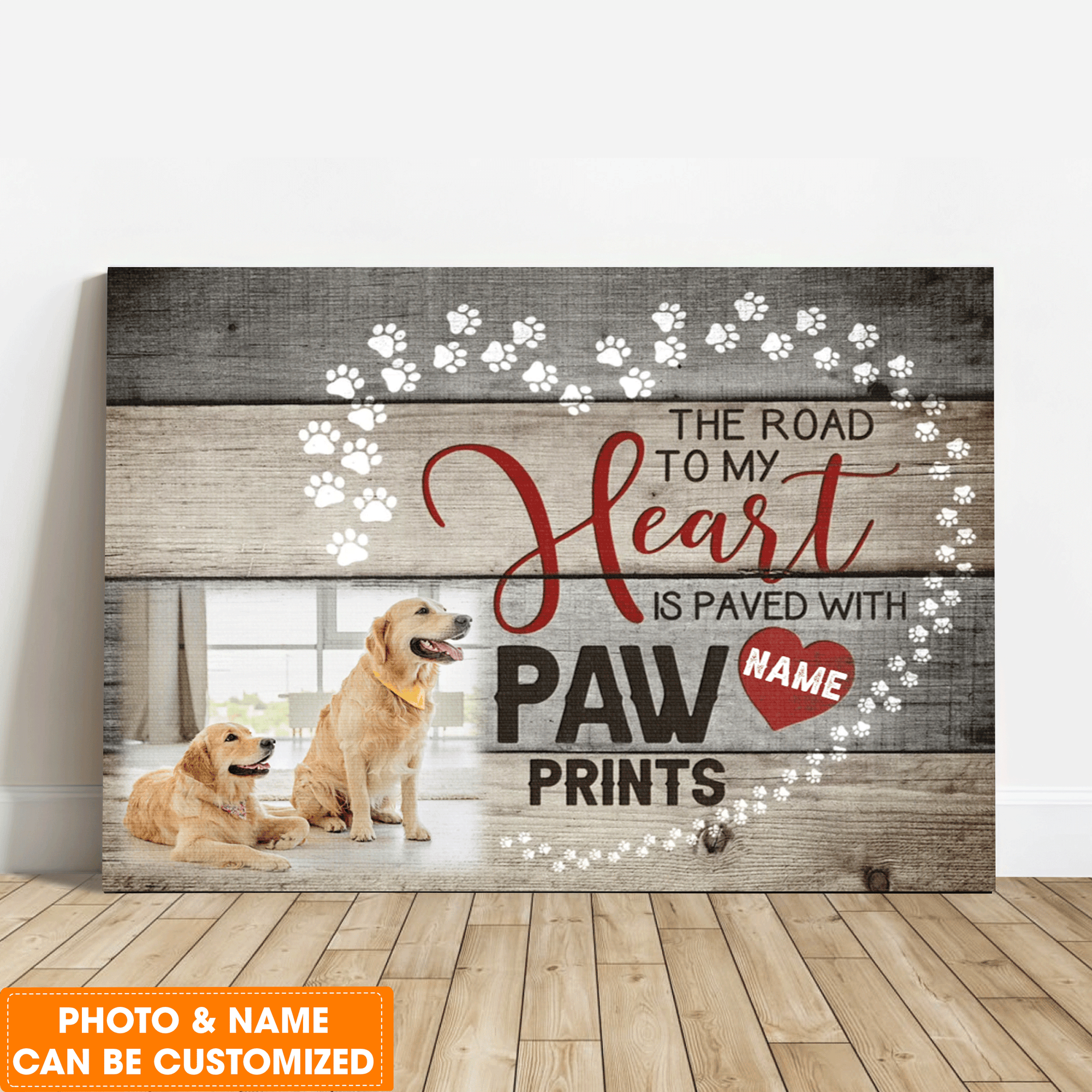 Personalized Dog Landscape Canvas, Custom Pet Photo The road to my heart is paved with paw Canvas, Perfect Gift For Dog Lovers, Friend, Family