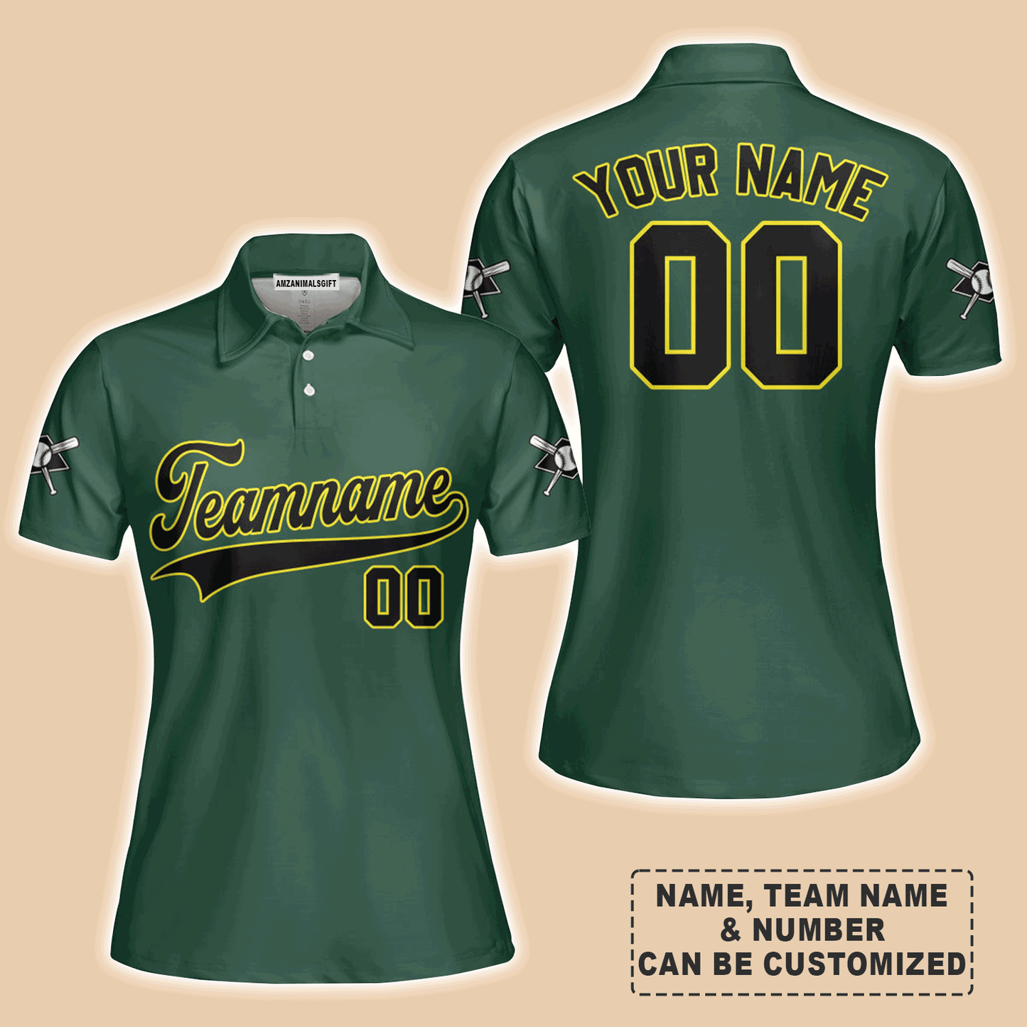 Customized Baseball Women Polo Shirt, Custom Navy Baseball Green Custom Polo Shirt - Perfect Polo Shirt For Women, Baseball Lovers