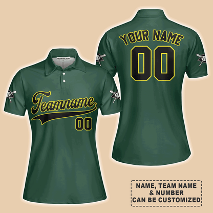 Customized Baseball Women Polo Shirt, Custom Navy Baseball Green Custom Polo Shirt - Perfect Polo Shirt For Women, Baseball Lovers