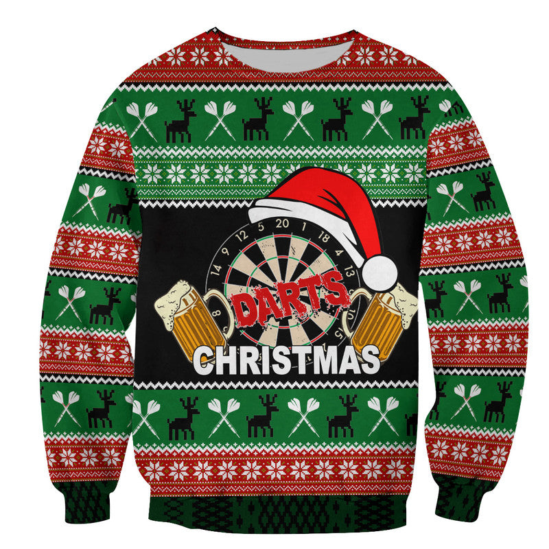 Darts Ugly Christmas Sweater, Darts and Beer Christmas Sweater, Perfect Gift and Outfit For Darts Player, Darts Lovers
