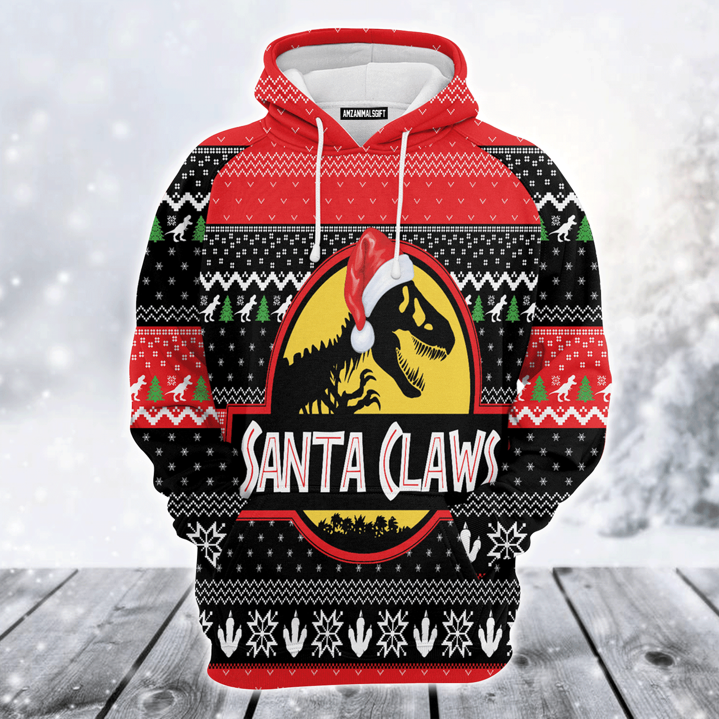 T-Rex Premium Christmas Hoodie, T-Rex Santa Claws Christmas Unisex Hoodie For Men & Women - Perfect Gift For Christmas, T-Rex Lover,Friends, Family