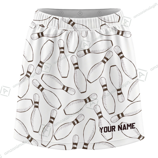 Customized Bowling Trouser Skirts With Shorts Underneath, Bowling Pencil Sketch Pins With Pockets