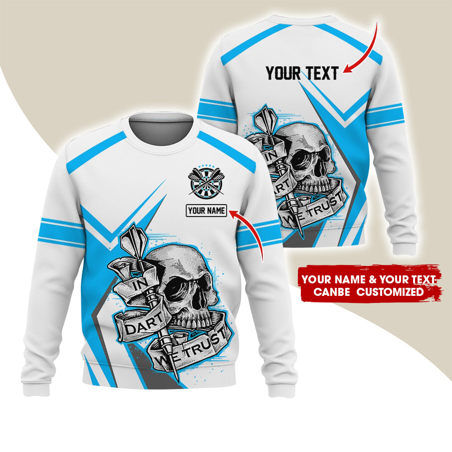Customized Name & Text Darts Sweatshirt, Personalized Name Skull Plays Darts Sweatshirt For Men & Women - Gift For Darts Lovers, Darts Players